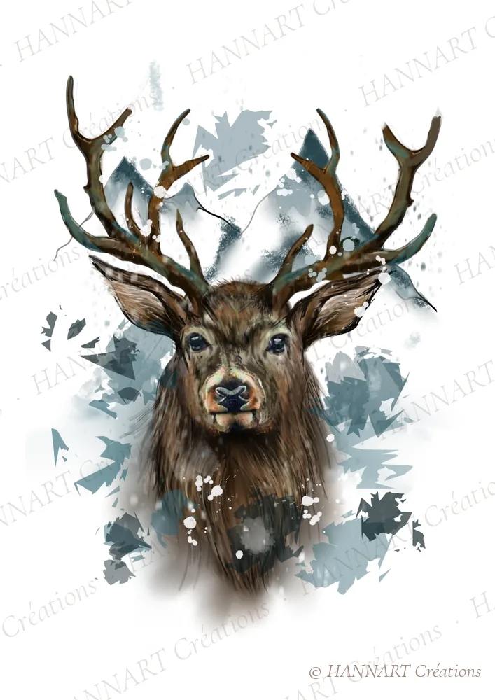 Cerf en hiver – illustration HANNART Créations